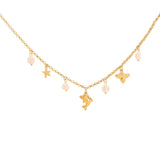 Beach Star Dolphin Fish Cubic Zirconia Pearl White 18K Gold Stainless Steel Anti Tarnish Link Chain Charm Necklace For Women