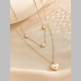 Heart Pearl White 18K Gold Stainless Steel Anti Tarnish Dual Layer Necklace For Women