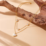 Heart Pearl White 18K Gold Stainless Steel Anti Tarnish Dual Layer Necklace For Women