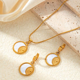 Moon Sun Mother Of Pearl White 18K Gold Stainless Steel Anti Tarnish Snake Pendant Chain Earring Set For Women