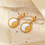 Moon Sun Mother Of Pearl White 18K Gold Stainless Steel Anti Tarnish Snake Pendant Chain Earring Set For Women