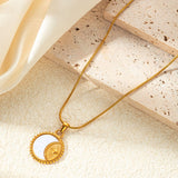 Moon Sun Mother Of Pearl White 18K Gold Stainless Steel Anti Tarnish Snake Pendant Chain Earring Set For Women