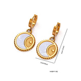 Moon Sun Mother Of Pearl White 18K Gold Stainless Steel Anti Tarnish Snake Pendant Chain Earring Set For Women