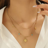 Sun Star Crystal 18K Gold Stainless Steel Anti Tarnish Dual Layer Curb Chain Necklace For Women