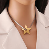 Two Tone Star 18K Gold Silver Stainless Steel Anti Tarnish Snake Chain Necklace For Women