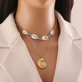 Conch Beads White 18K Gold Stainless Steel Anti Tarnish Dual Layer Necklace For Women