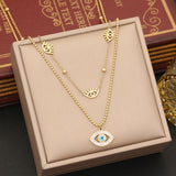 Eyelash Evil Eye Cubic Zirconia Enamel 18K Gold Stainless Steel Anti Tarnish Dual Layer Ball Necklace For Women