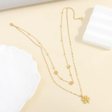 Clover Daisy Flower 18K Gold Stainless Steel Anti Tarnish Dual Layer Necklace For Women