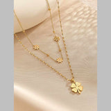 Clover Daisy Flower 18K Gold Stainless Steel Anti Tarnish Dual Layer Necklace For Women