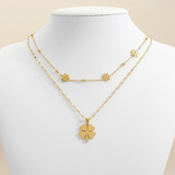 Clover Daisy Flower 18K Gold Stainless Steel Anti Tarnish Dual Layer Necklace For Women