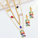 Enamel Multicolour 18K Gold Stainless Steel Anti Tarnish Necklace Earring Set For Kids Women