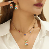 Enamel Multicolour 18K Gold Stainless Steel Anti Tarnish Necklace Earring Set For Kids Women