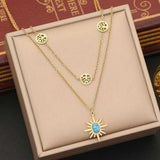 Star Sun Tree Beads 18K Gold Stainless Steel Anti Tarnish Dual Layer Link Chain Necklace For Women