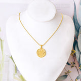 Beaten Medallion Coin 18K Gold Stainless Steel Anti Tarnish Snake Chain Necklace Earring Set For Women