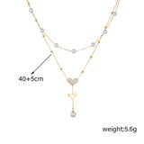 Heart Pearl Mother Of Pearl White 18K Gold Stainless Steel Anti Tarnish Dual Layer Link Chain Y Necklace For Women