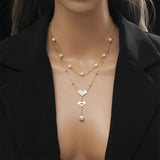 Heart Pearl Mother Of Pearl White 18K Gold Stainless Steel Anti Tarnish Dual Layer Link Chain Y Necklace For Women