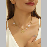 Beach Dolphin Turtle Shell Mother Of Pearl White 18K Gold Stainless Steel Anti Tarnish Necklace For Women