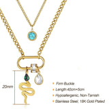 Snake Drop Cubic Zirconia Beads 18K Gold Stainless Steel Anti Tarnish Dual Layer Necklace For Women