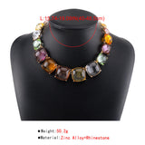 Cushion Cut Crystal Multicolour 18K Gold Alloy Chocker Necklace Earring Set For Women