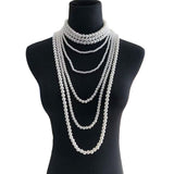 Multilayer Pearl White 18K Gold Anti Tarnish Long Necklace For Women