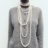 Multilayer Pearl White 18K Gold Anti Tarnish Long Necklace For Women