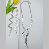 Snake Rhinestone Anti Tarnish Long Necklace Earring Set For Women