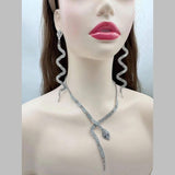 Snake Rhinestone Anti Tarnish Long Necklace Earring Set For Women