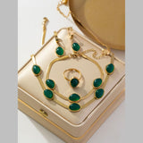 Emerald Green Crystal 18K Gold Stainless Steel Anti Tarnish Snake Chain Necklace Earring Bracelet Ring Set For Women