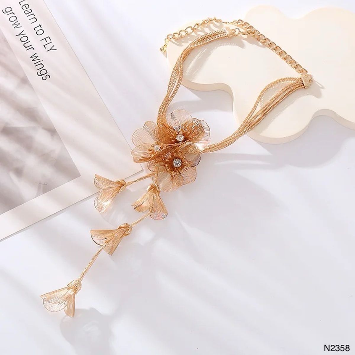 Filigree Flower Cubic Zirconia 18K Gold Anti Tarnish Necklace For Women