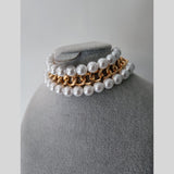 Dual Layer Pearl White 18K Gold Anti Tarnish Choker Necklace For Women