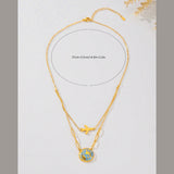 World Globe Aeroplane Enamel Blue 18K Gold Stainless Steel Anti Tarnish Necklace For Women