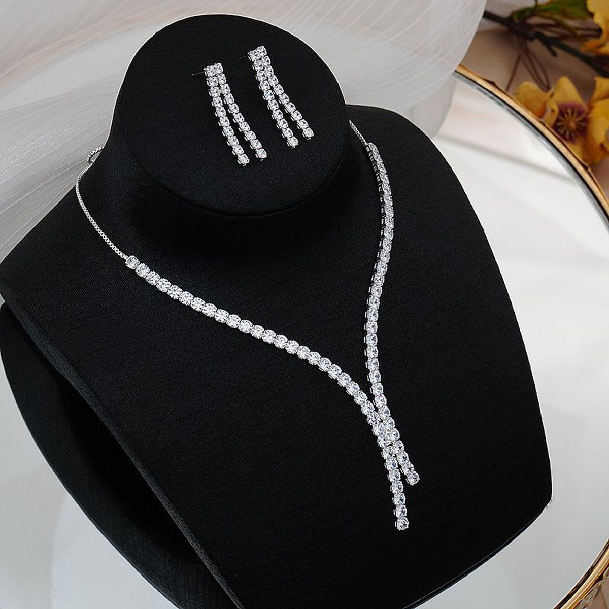 Solitaire Rhinestone Silver Anti Tarnish Necklace For Women