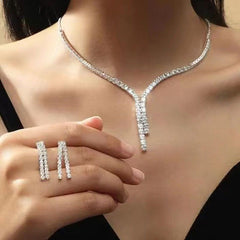 Solitaire Rhinestone Silver Anti Tarnish Necklace For Women