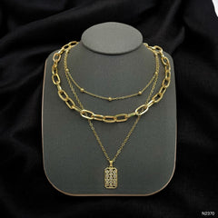 Dog Tag Cubic Zirconia 18K Gold Anti Tarnish Three Layer Link Chain Necklace For Women