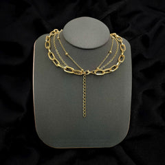 Dog Tag Cubic Zirconia 18K Gold Anti Tarnish Three Layer Link Chain Necklace For Women