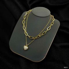 Heart Cubic Zirconia 18K Gold Anti Tarnish Three Layer Link Chain Necklace For Women