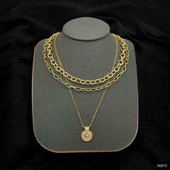 Round Baguette Cubic Zirconia 18K Gold Anti Tarnish Three Layer Link Chain Necklace For Women