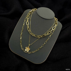 Flower Cubic Zirconia 18K Gold Anti Tarnish Three Layer Link Chain Necklace For Women