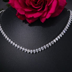 Drop Solitaire Silver Cubic Zirconia Chain Necklace For Women
