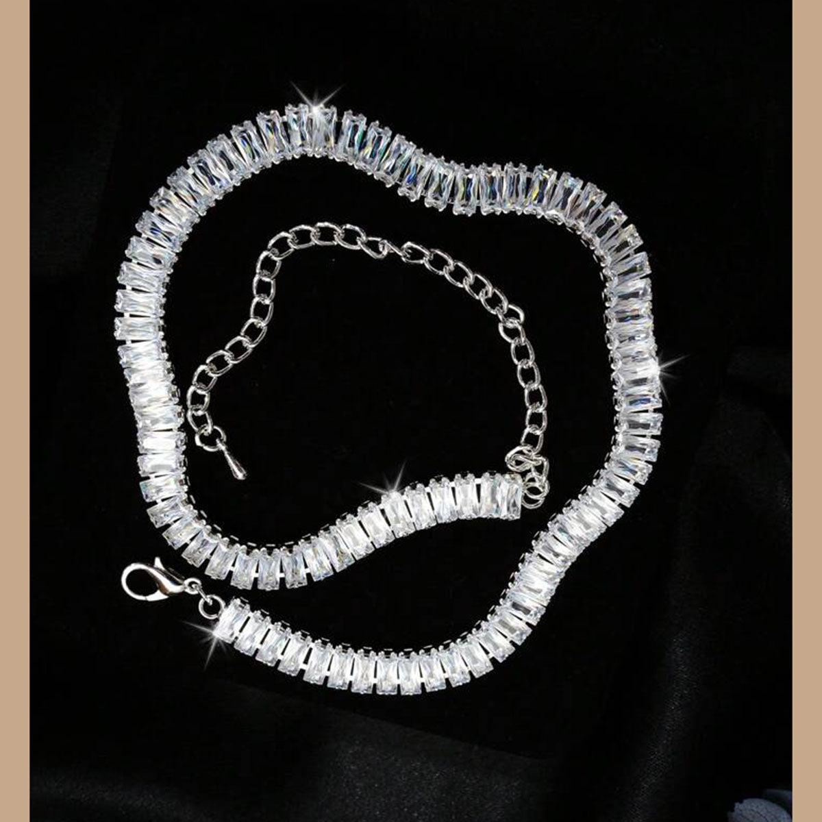 Baguette Solitaire Silver Cubic Zirconia Chain Necklace For Women