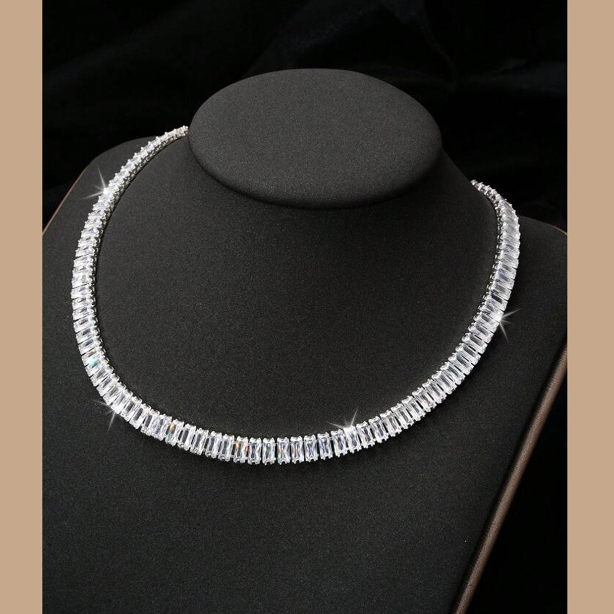Baguette Solitaire Silver Cubic Zirconia Chain Necklace For Women