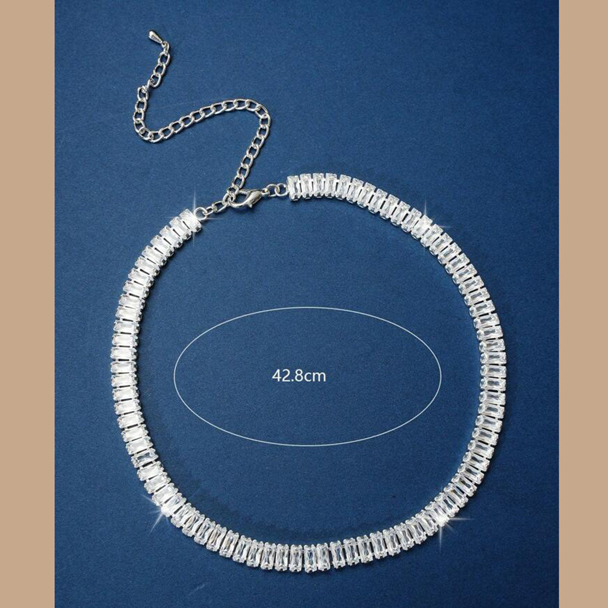 Baguette Solitaire Silver Cubic Zirconia Chain Necklace For Women