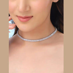 Baguette Solitaire Silver Cubic Zirconia Chain Necklace For Women
