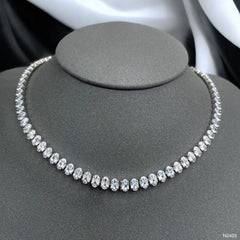 Oval Solitaire Silver Cubic Zirconia Chain Necklace For Women