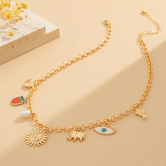 Sun Heart Strawberry Evil Eye 18K Gold Anti Tarnish Charm Necklace Chain For Women