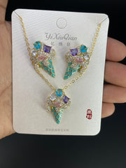 Multi Color Ice Cream Rose Silver Gold Copper Necklace Earring Set Women
