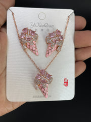 Multi Color Ice Cream Rose Silver Gold Copper Necklace Earring Set Women