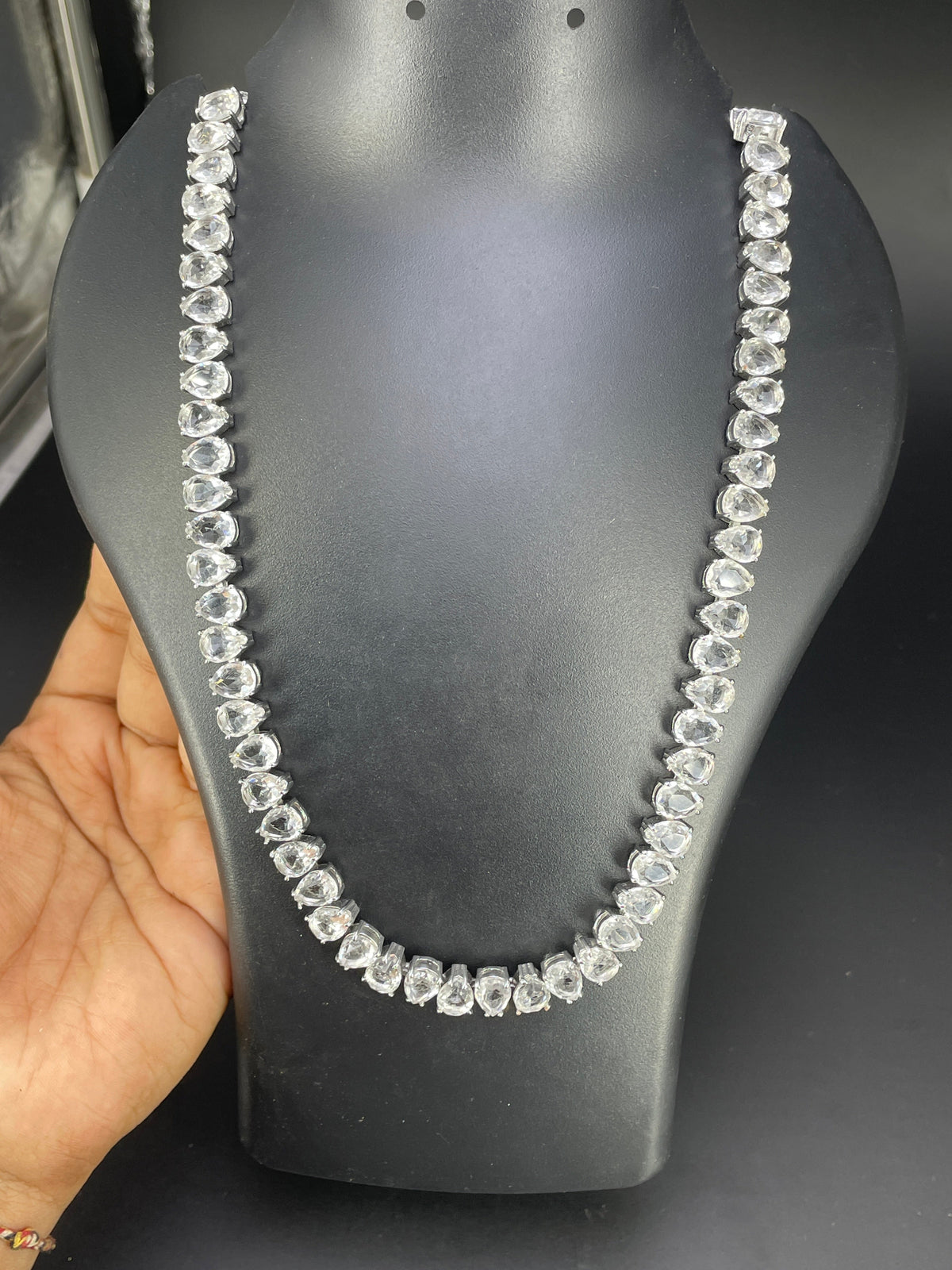 White Teardrop Silver Cubic Zirconia  Copper Necklace For Women