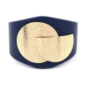 Beaten Finish 18K Gold Plated PU Leather Wrist Band Bracelet For Women