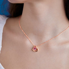 Elegant Heart Shape Rose Silver Gold CZ Anti Tarnish Brass Necklace